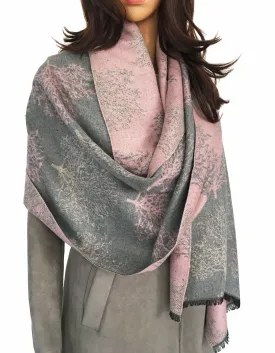 LARGE THICK GREY BLUSH TREE REVERSIBLE WINTER SHAWL BLANKET SCARF