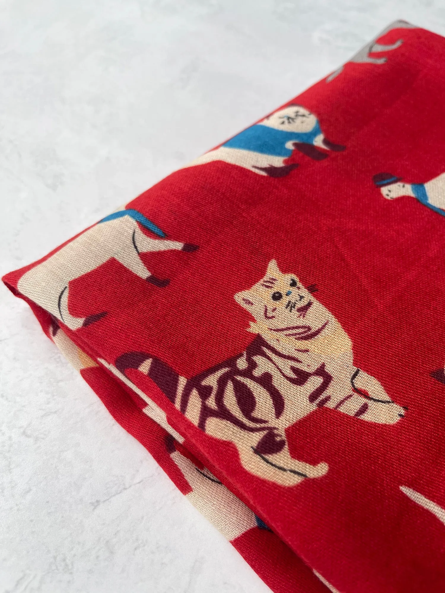 LIGHTWEIGHT RED SCARF WITH CATS