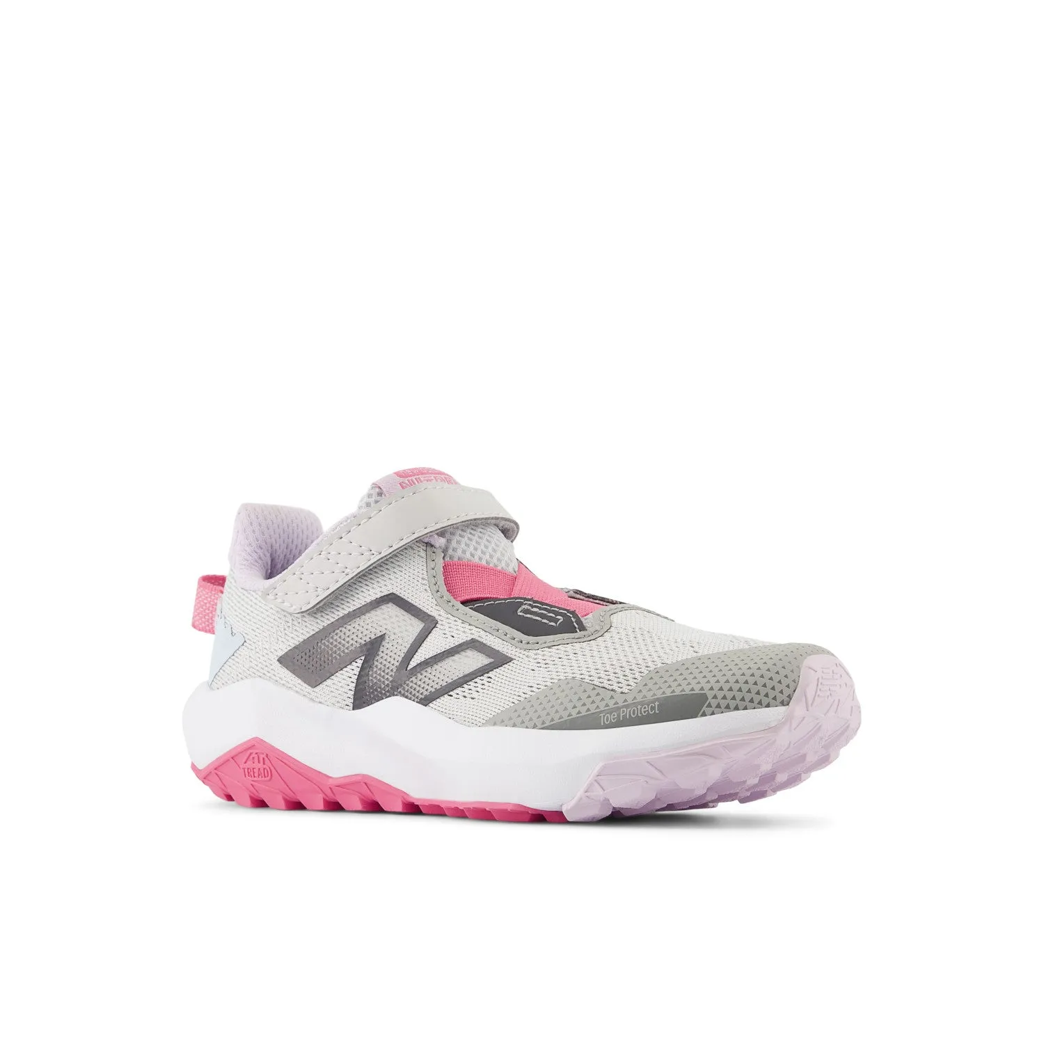 Little Kid's New Balance DynaSoft Nitrel v6 Bungee Lace with Top Strap Color: Grey Matter with Real Pink