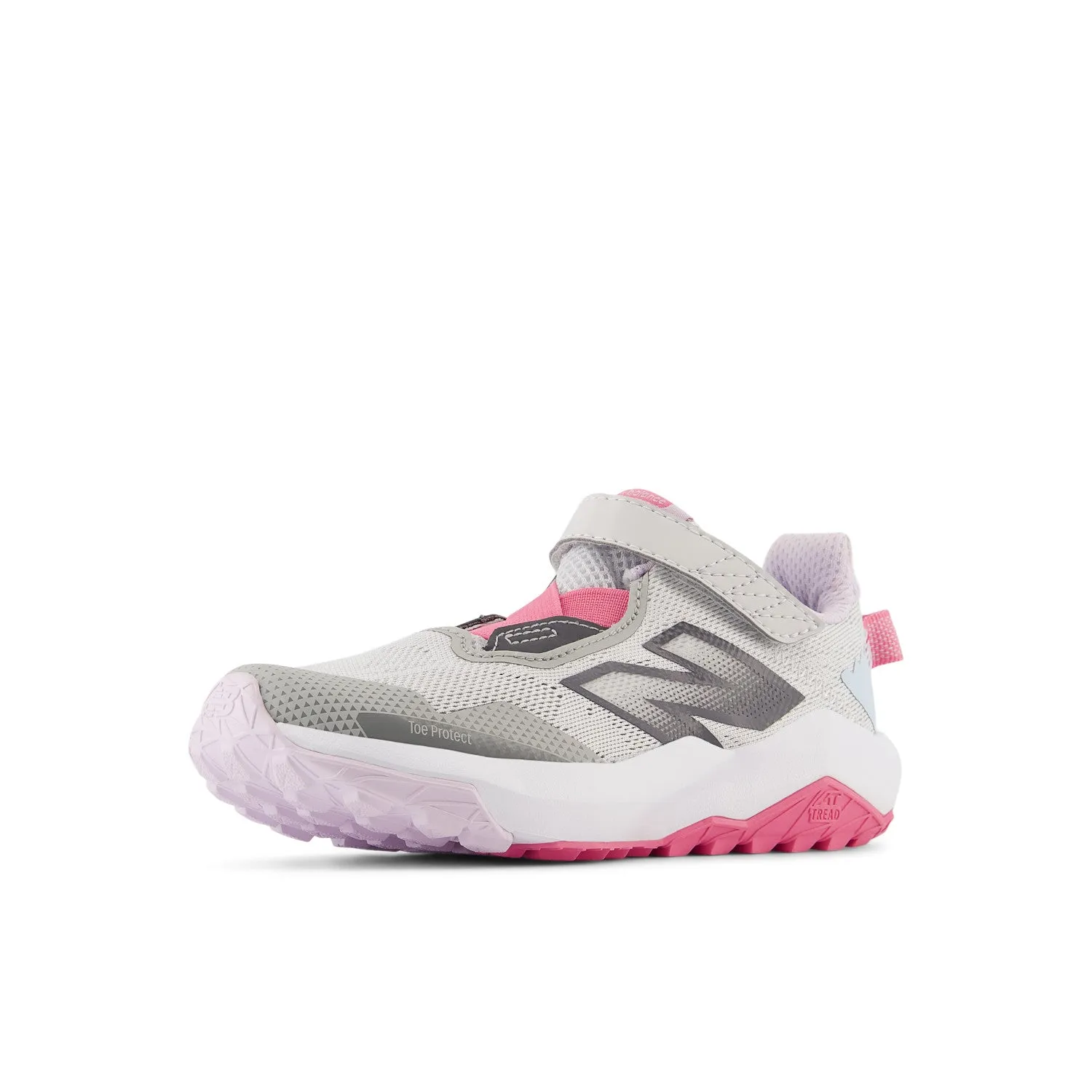 Little Kid's New Balance DynaSoft Nitrel v6 Bungee Lace with Top Strap Color: Grey Matter with Real Pink