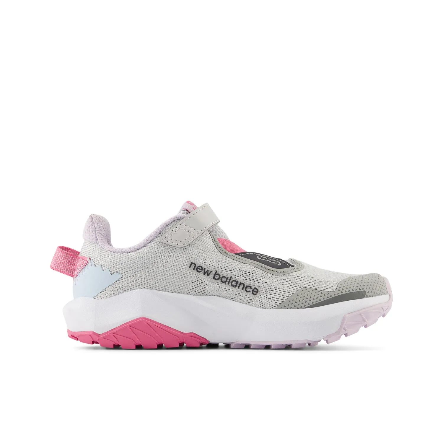 Little Kid's New Balance DynaSoft Nitrel v6 Bungee Lace with Top Strap Color: Grey Matter with Real Pink