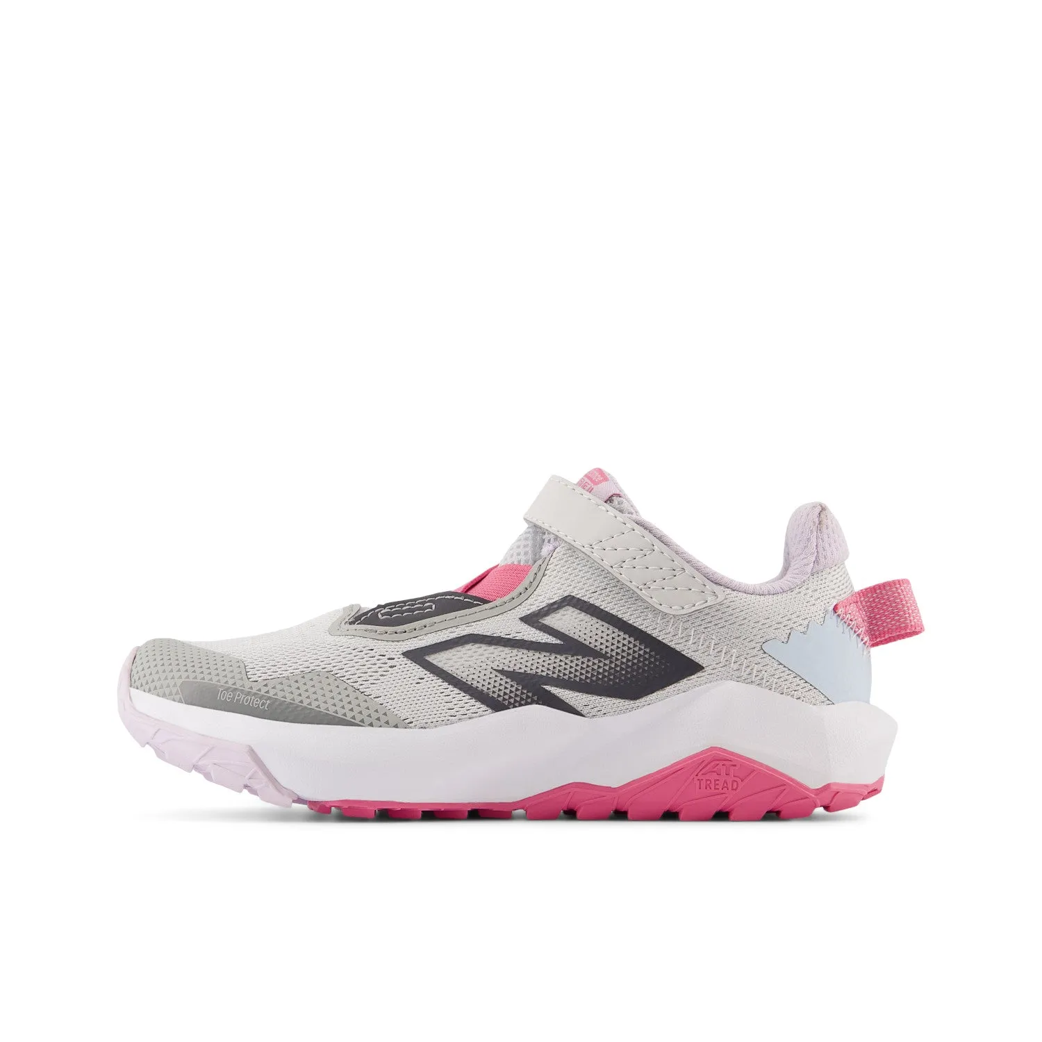 Little Kid's New Balance DynaSoft Nitrel v6 Bungee Lace with Top Strap Color: Grey Matter with Real Pink