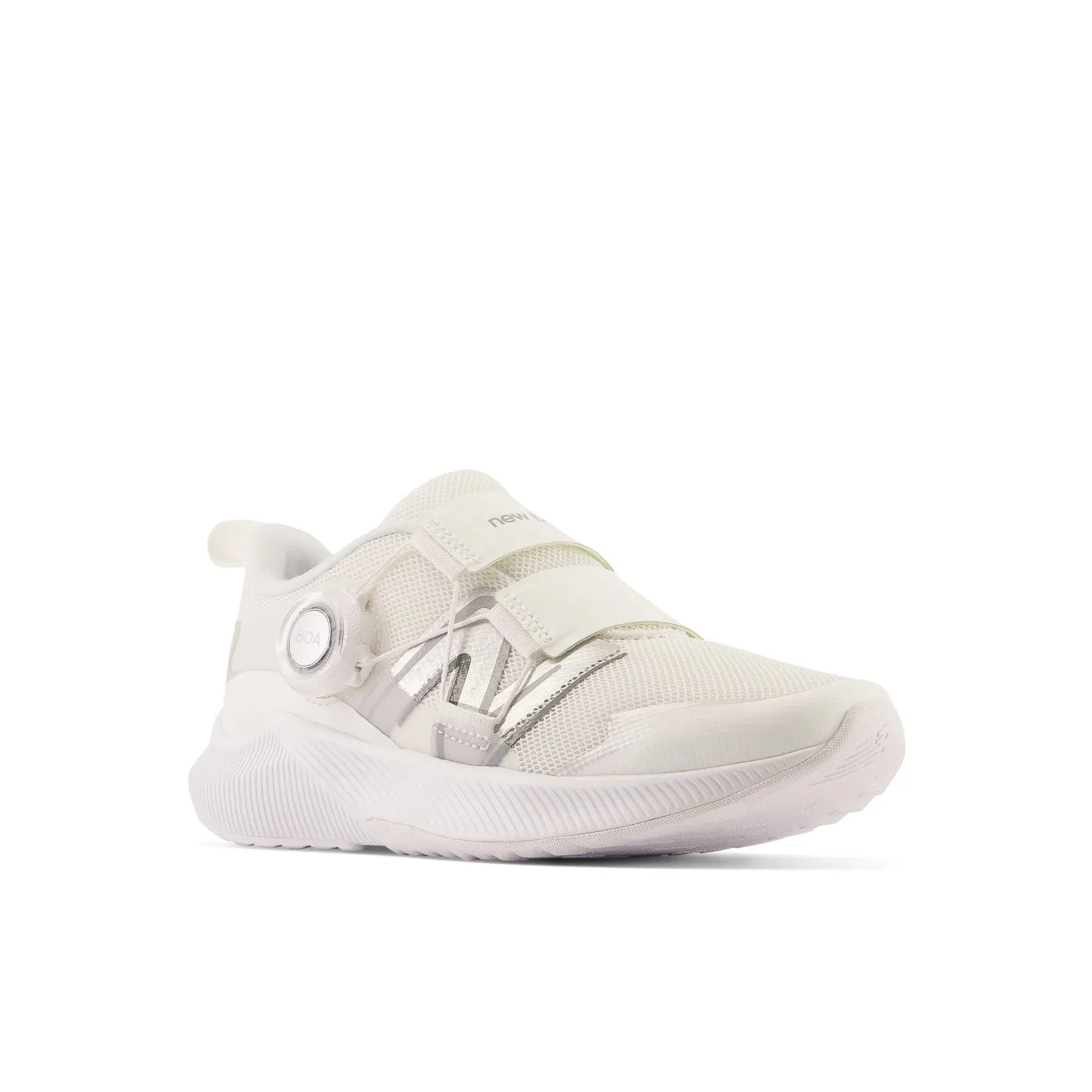 Little Kid's New Balance DynaSoft Reveal v4 BOA Color: White with Silver Metallic & Iridescent