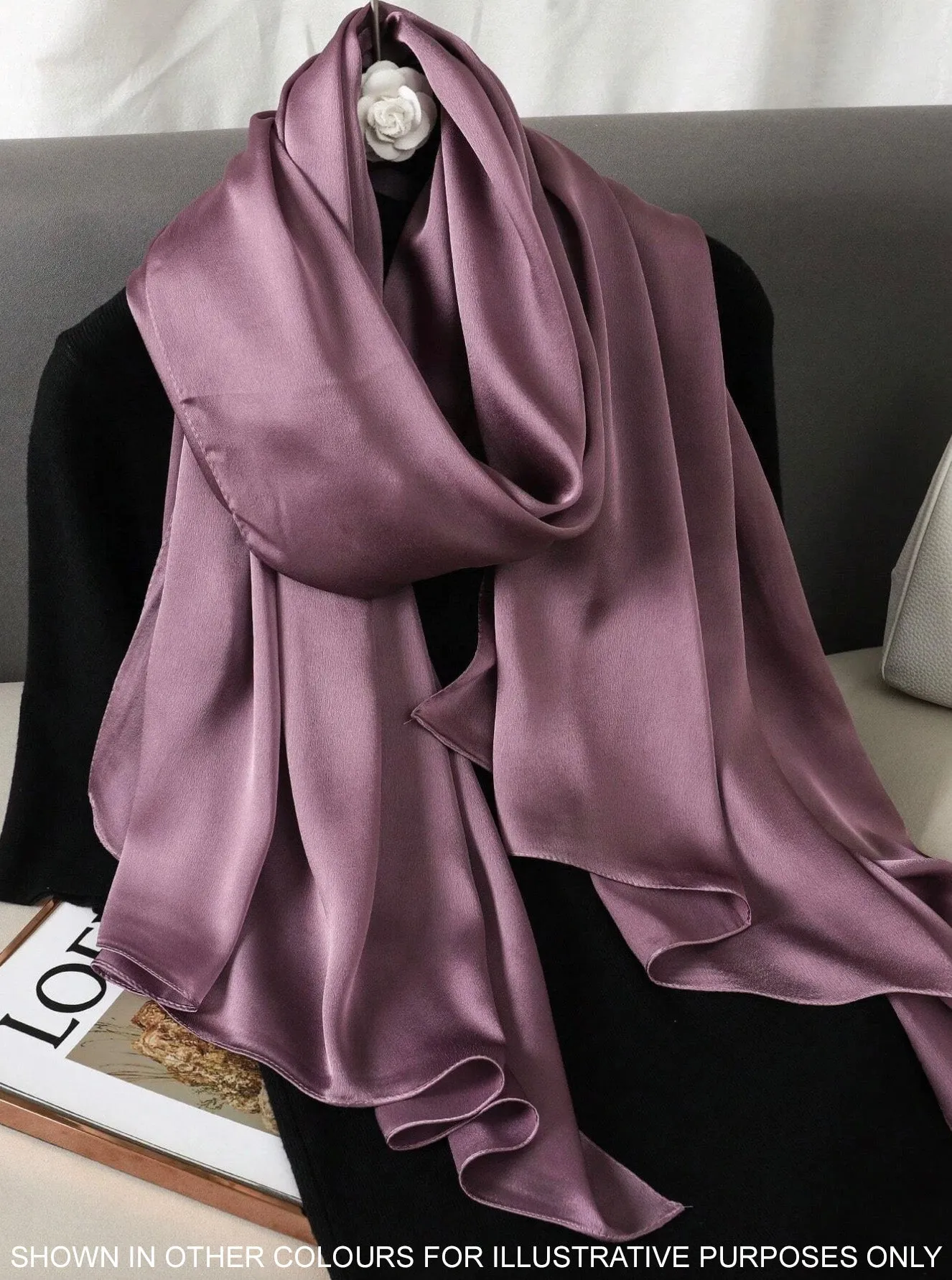 LONG PLAIN BEIGE SATIN SCARF SHAWL WRAP