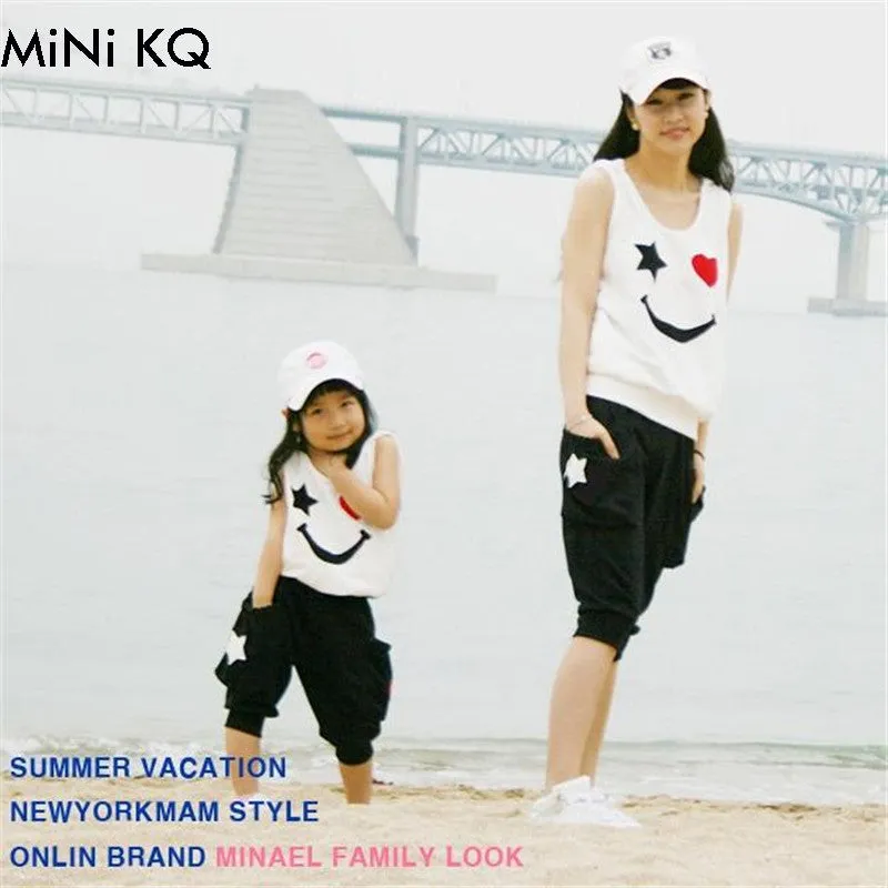 Matching Mother Daughter Clothes Sets Fashion Family Mom Girl 2pcs Outfits Mommy Me Summer Fashion Sleeveless Tshirt Short