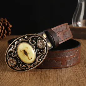 Men's Animal Scorpion Flower Buckle Leather Belt