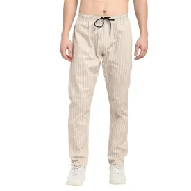 Men'S Beige Cotton Striped Track Pants