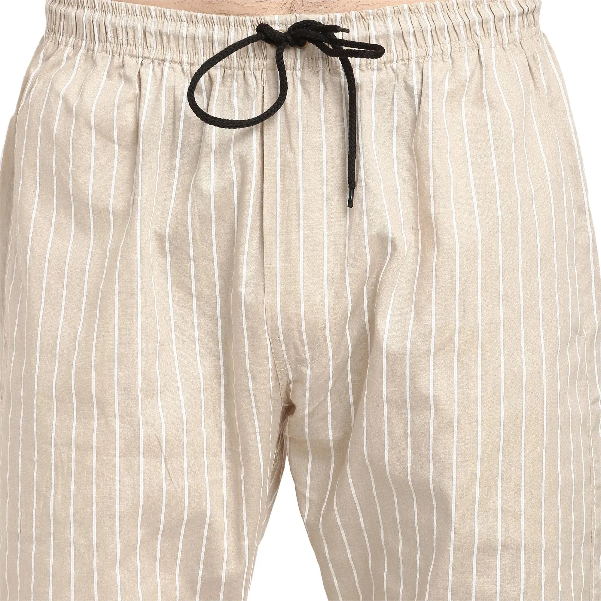 Men'S Beige Cotton Striped Track Pants