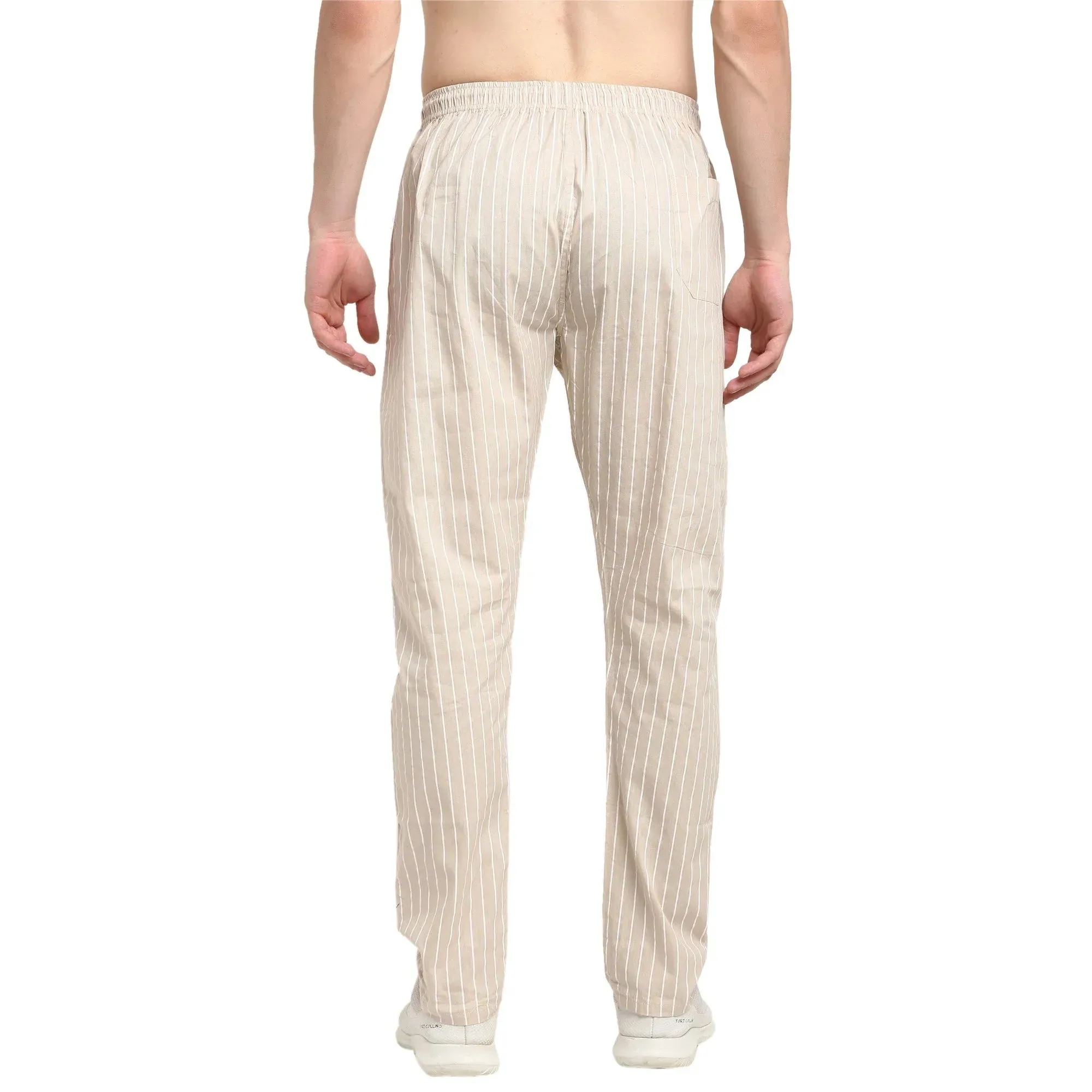 Men'S Beige Cotton Striped Track Pants