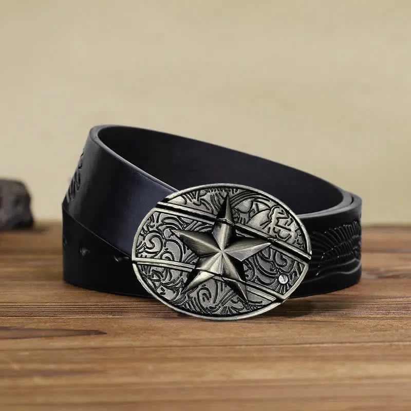 Men's DIY Pentagram Hidden Folding Knife Leather Belt