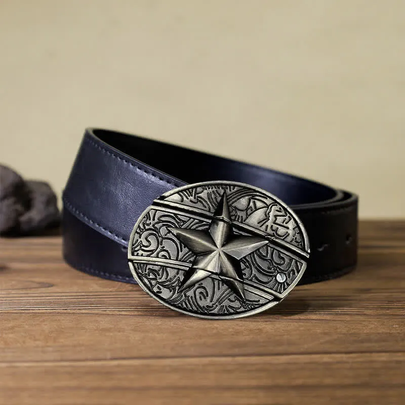 Men's DIY Pentagram Hidden Folding Knife Leather Belt