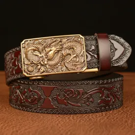 Men's Dragon Square Buckle Leather Belt