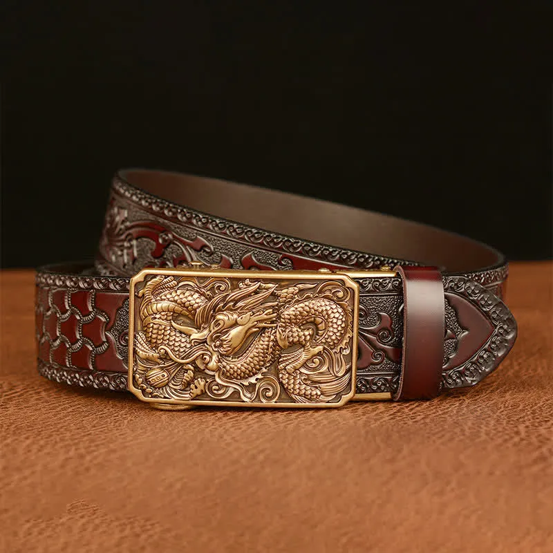 Men's Dragon Square Buckle Leather Belt