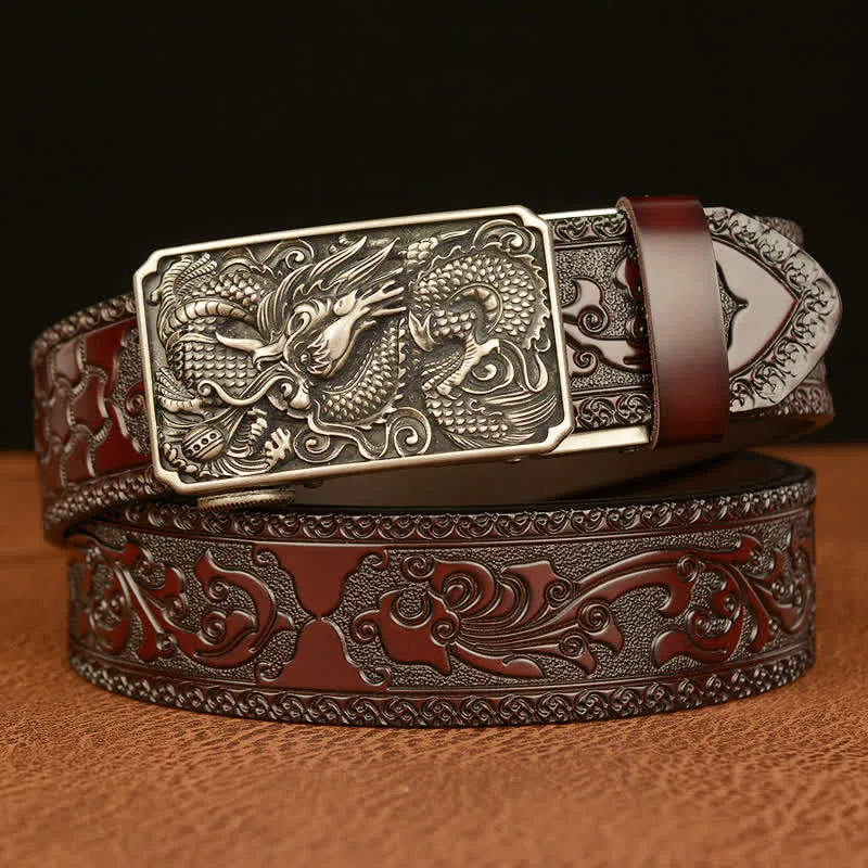 Men's Dragon Square Buckle Leather Belt