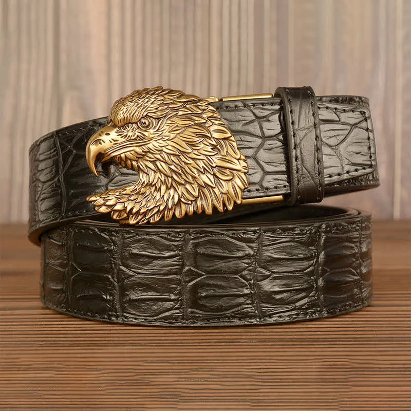 Men's Eagle Head Crocodile Embossed Leather Belt