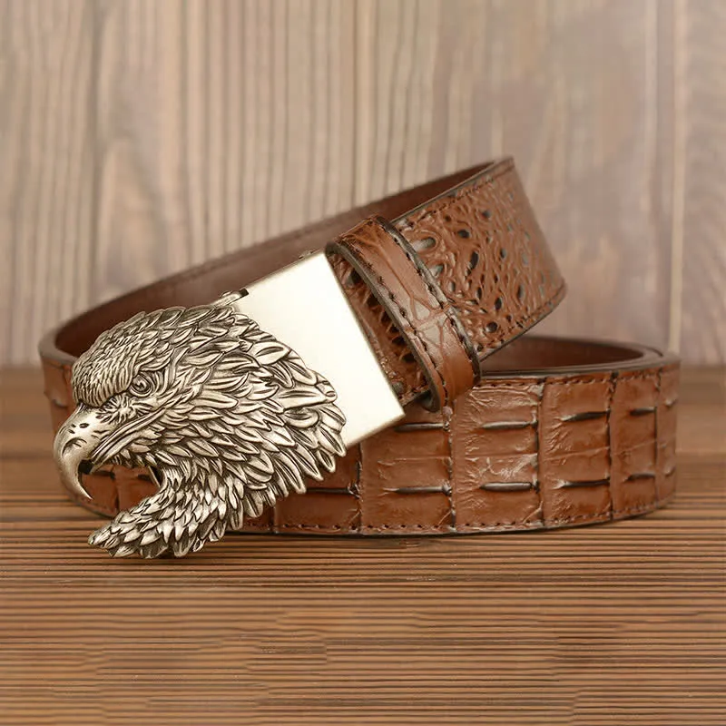 Men's Eagle Head Crocodile Embossed Leather Belt