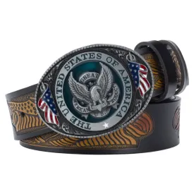 Men's Eagle Spread Wings Patriotic Buckle Leather Belt