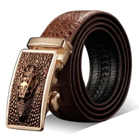 Men's Exotic Alligator Head Buckle Leather Belt