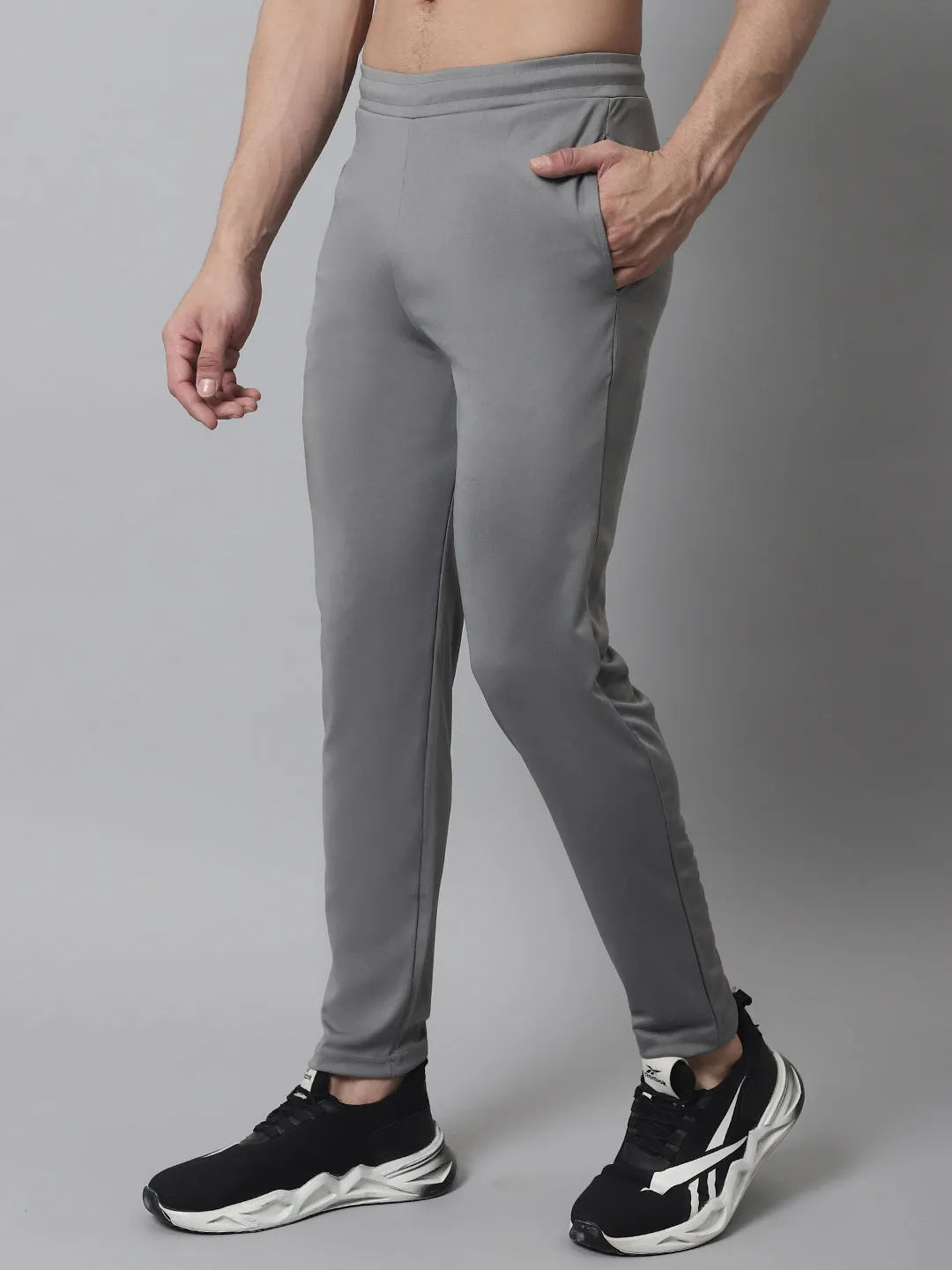 Men'S Grey Solid Streachable Lycra Trackpants