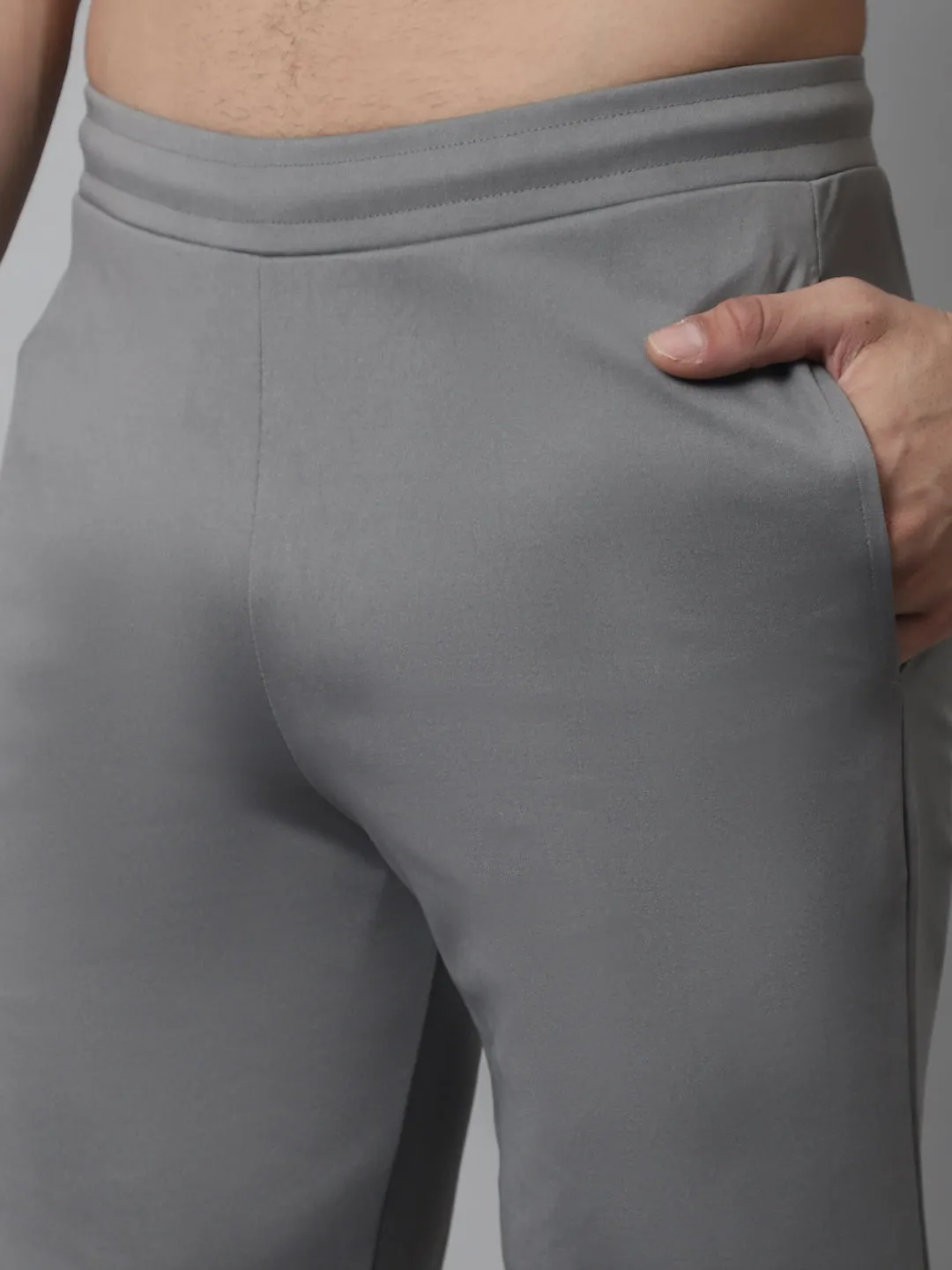 Men'S Grey Solid Streachable Lycra Trackpants