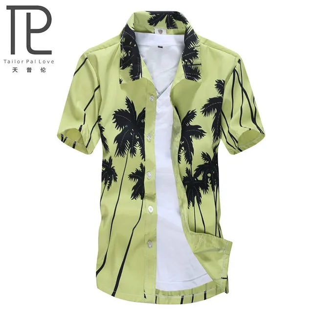 Mens Hawaiian Shirt Male Casual camisa masculina  Printed Beach Shirts Short Sleeve brand clothing Free Shipping Asian Size 4XL