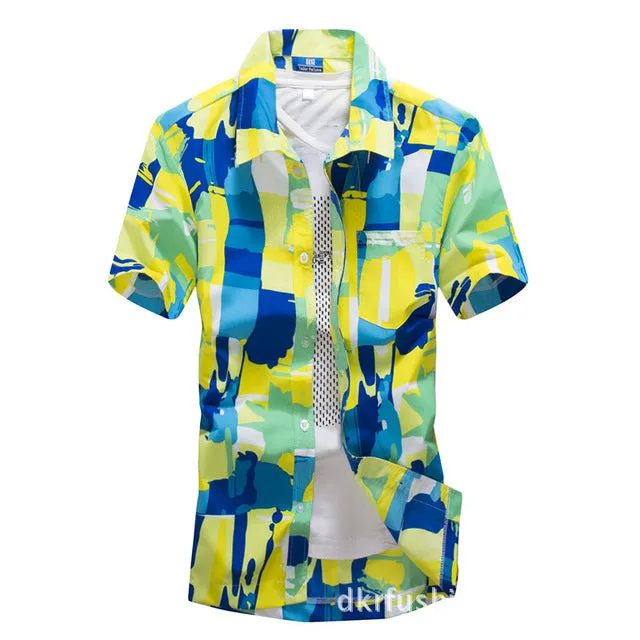 Mens Hawaiian Shirt Male Casual camisa masculina  Printed Beach Shirts Short Sleeve brand clothing Free Shipping Asian Size 4XL