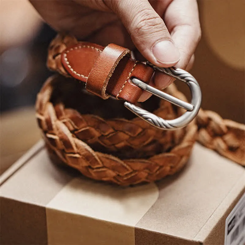 Men's Vintage Woven Vegetable Tanned Leather Belt