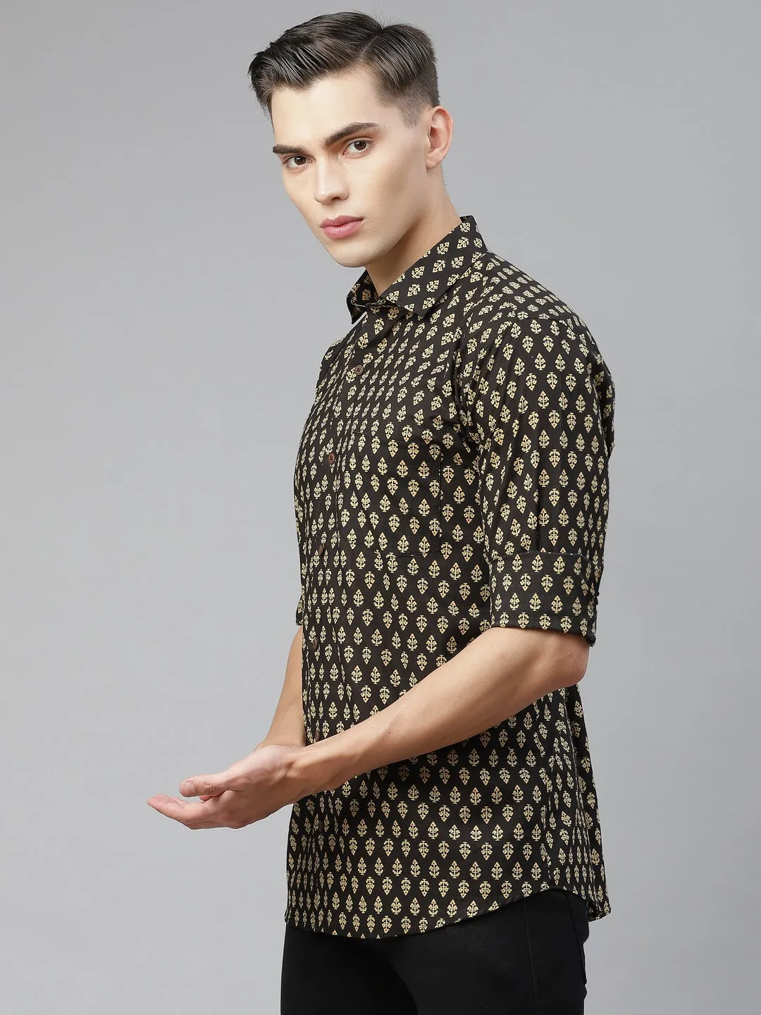 Millennial Men Black Cotton Full Sleeves Shirt-Mmf0263