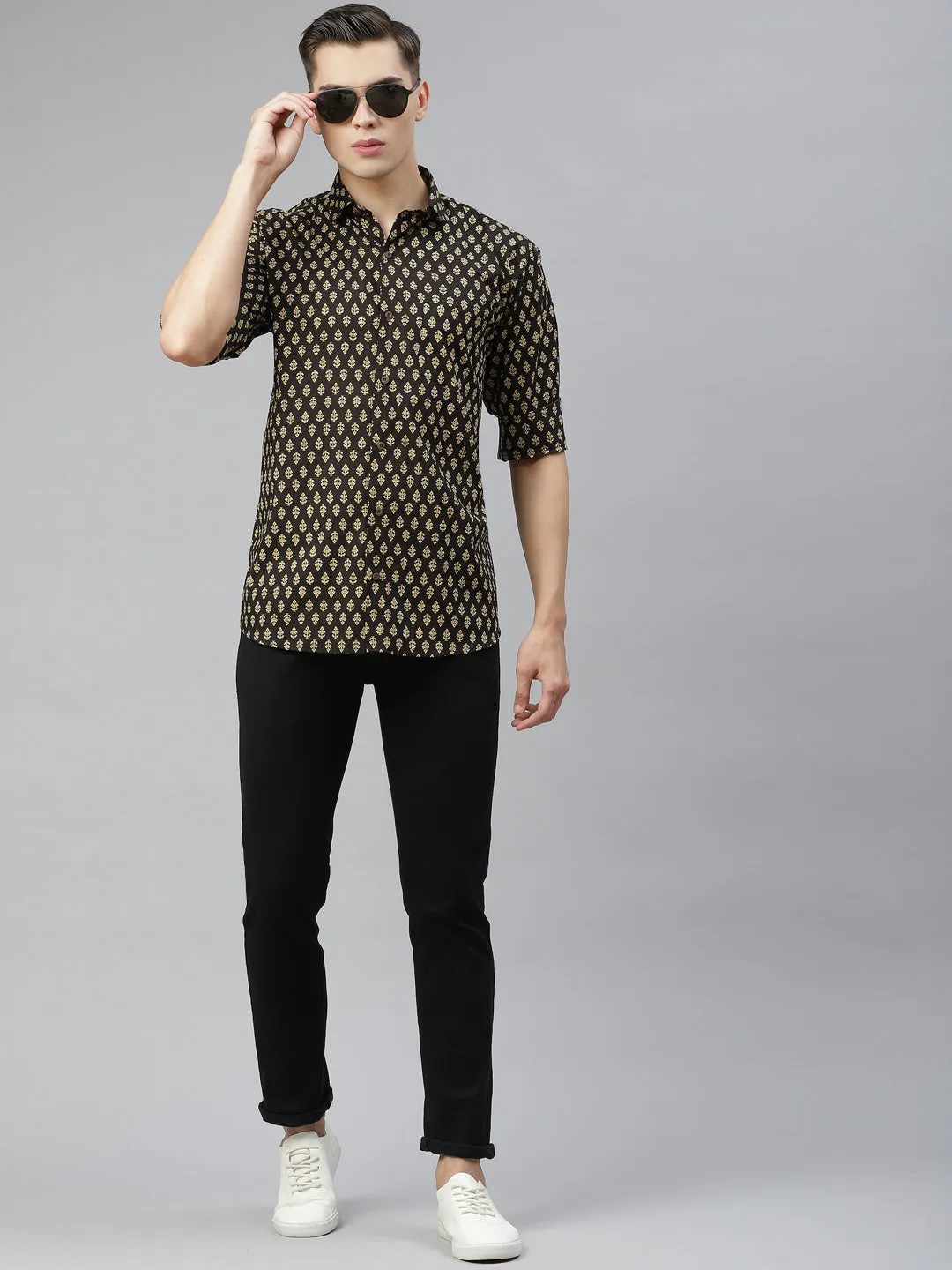 Millennial Men Black Cotton Full Sleeves Shirt-Mmf0263