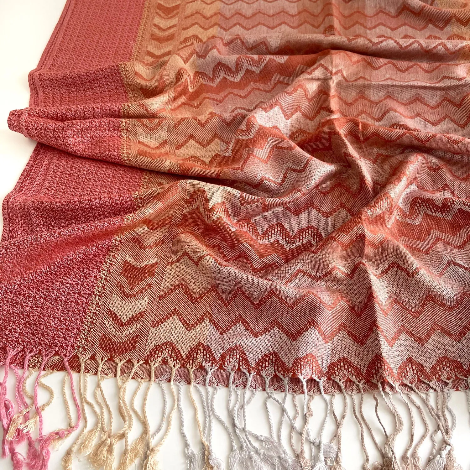 MULTICOLOUR PINK WAVE PRINT PASHMINA SHAWL SCARF