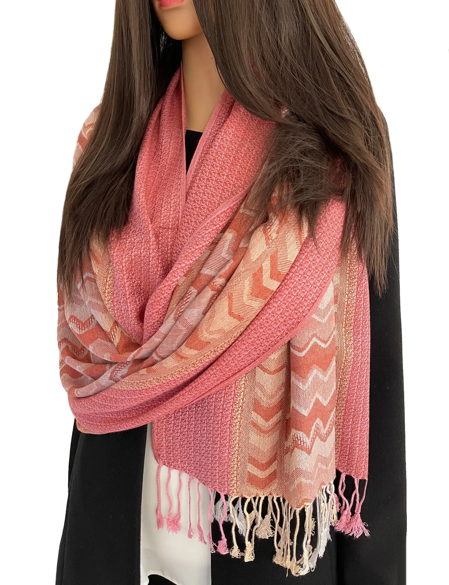 MULTICOLOUR PINK WAVE PRINT PASHMINA SHAWL SCARF