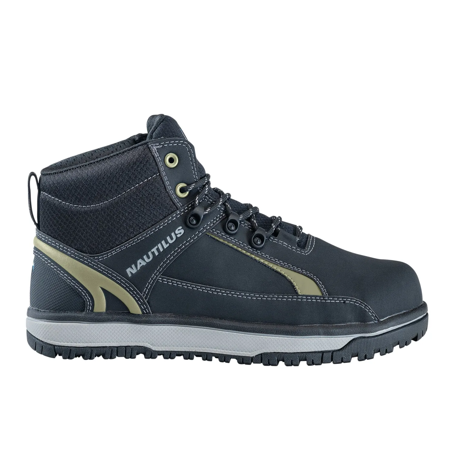 Nautilus Mens Urban Mid MetGuard Black/Olive Faux Leather Work Boots