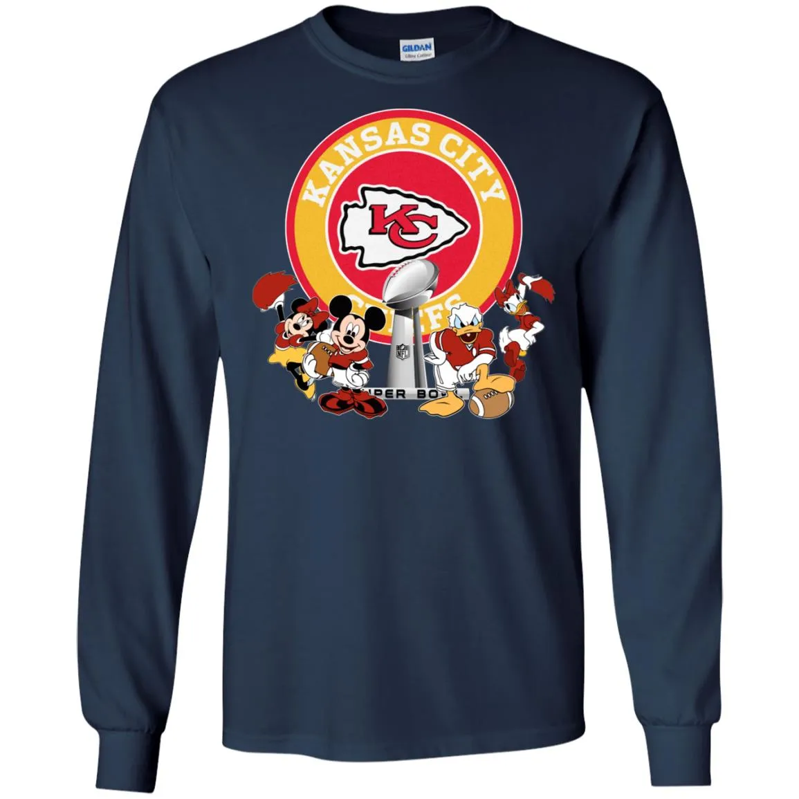 Nfl – Kansas City Chiefs Super Bowl 2019 Mickey Mouse Minnie Mouse Donald Duck Daisy Duck Football Men Long Sleeve Shirt