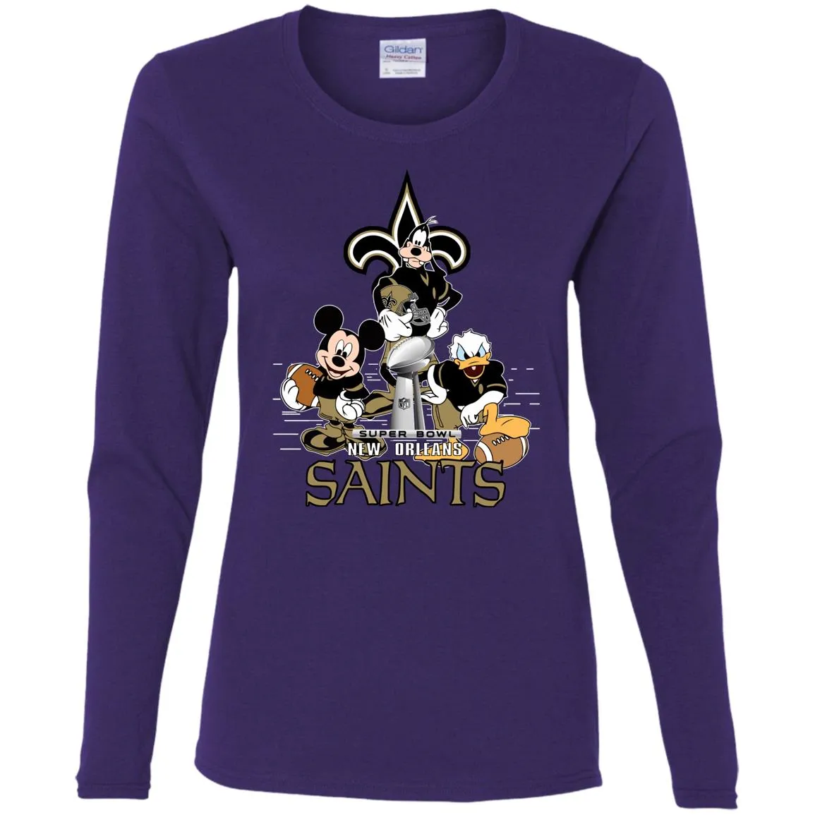 Nfl – New Orleans Saints Donald Duck Goofy Mickey Mouse Super Bowl 2019 Football Women Long Sleeve Shirt