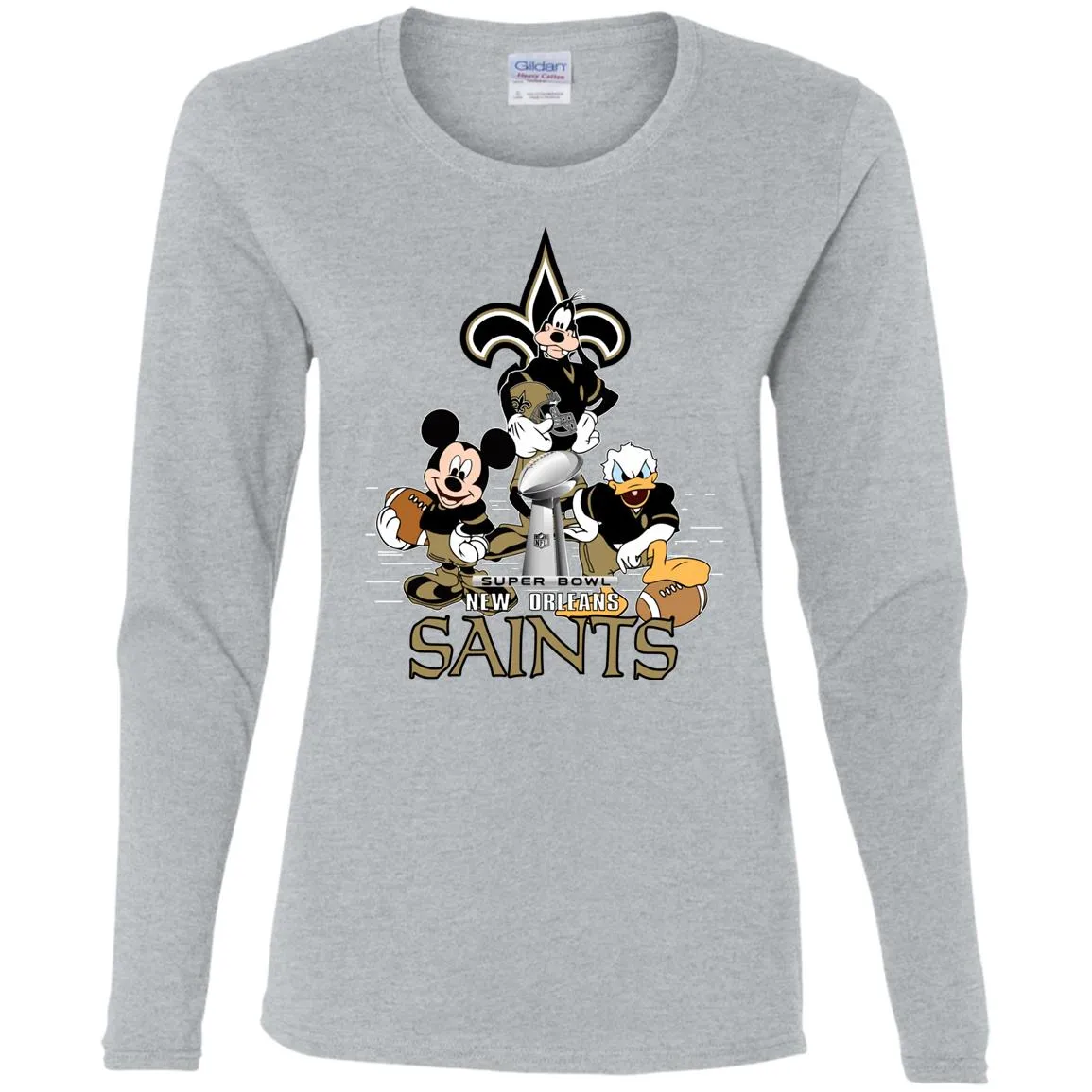 Nfl – New Orleans Saints Donald Duck Goofy Mickey Mouse Super Bowl 2019 Football Women Long Sleeve Shirt