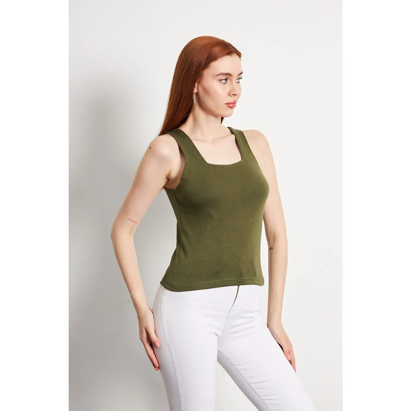 Olive Square Neck Tank Top