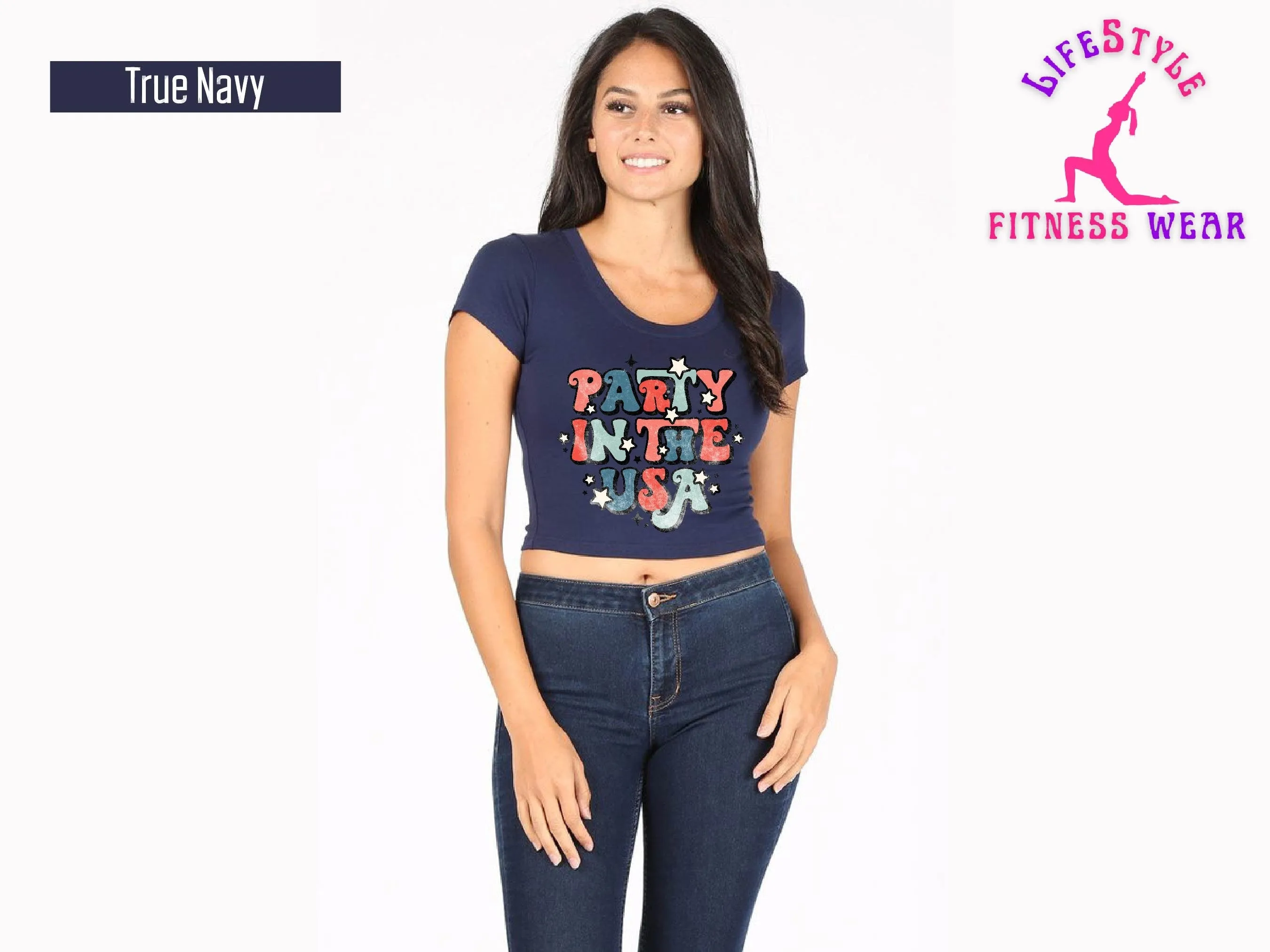 Party In The USA - Short Sleeve Crew Neck Crop Top - Crop Top Cami Tube Shirt Bandeau Sexy Hot Fit Wife Gift Party- 4th of July clothing