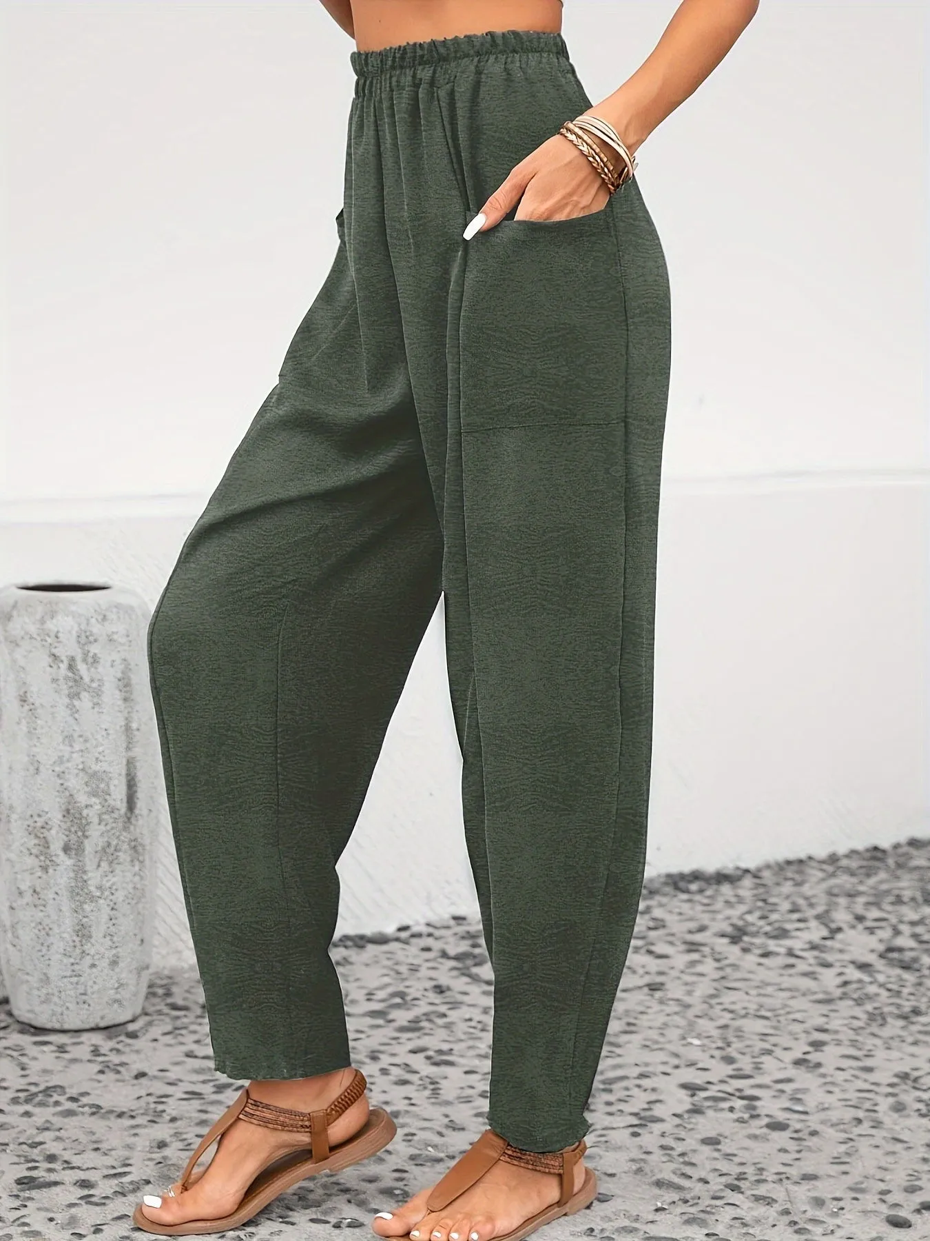 Plus Size Solid Pocket Pants - Essential Comfort for Spring & Summer Wardrobes