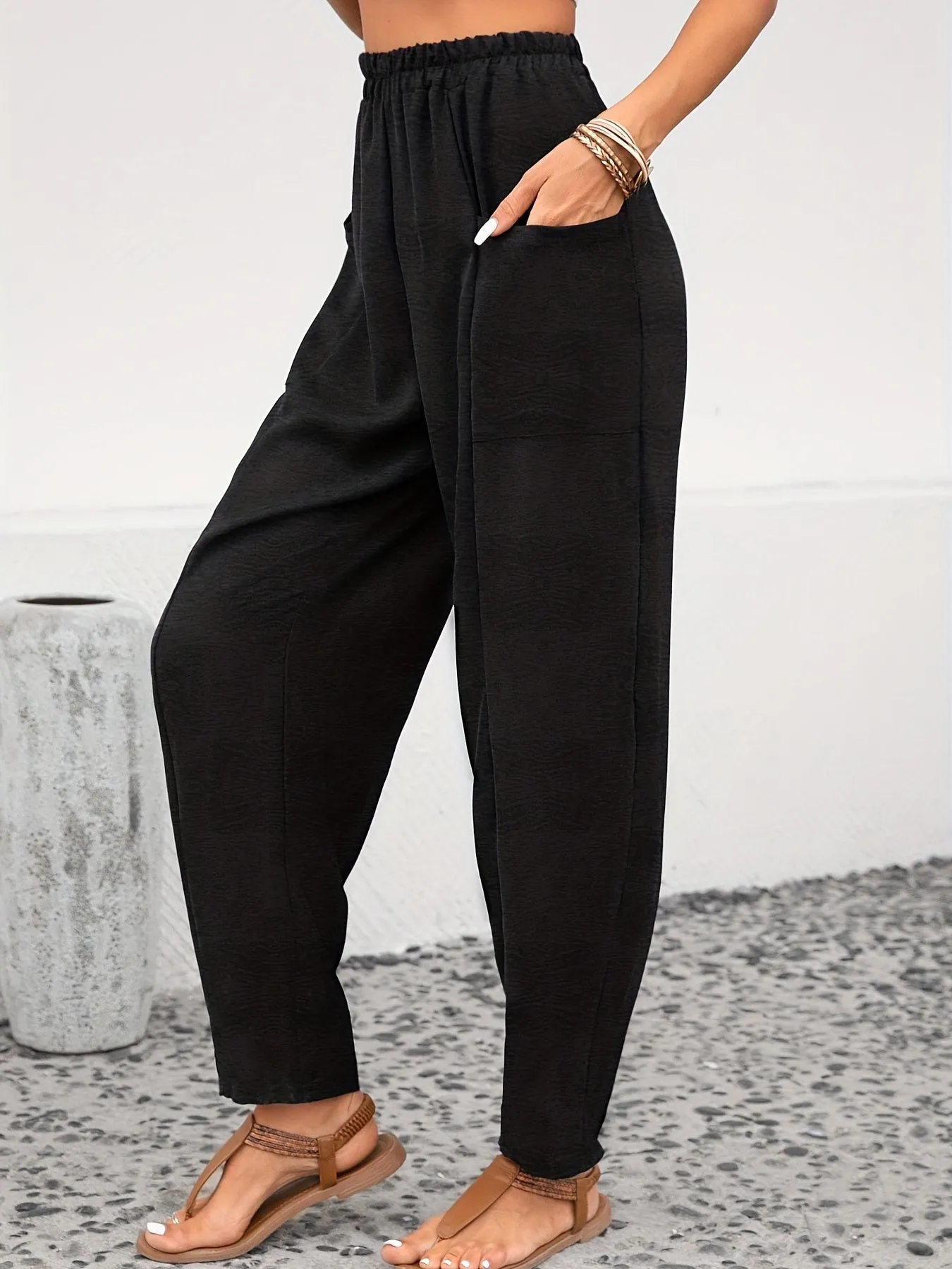 Plus Size Solid Pocket Pants - Essential Comfort for Spring & Summer Wardrobes