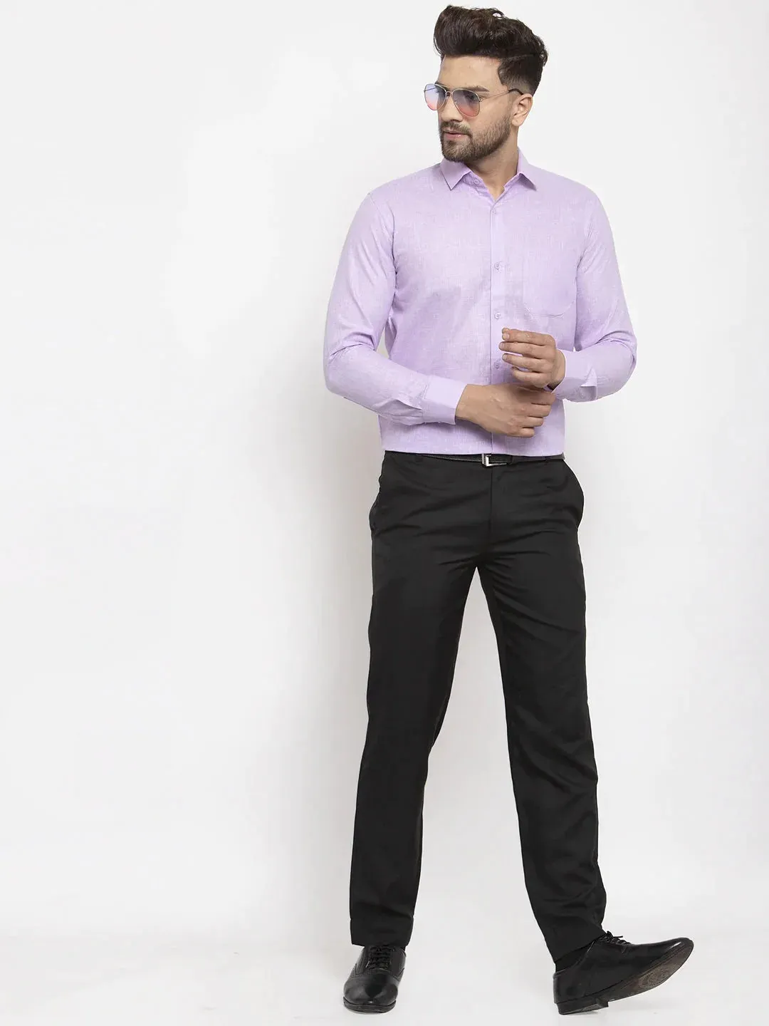 Purple Men'S Dobby Solid Formal Shirts