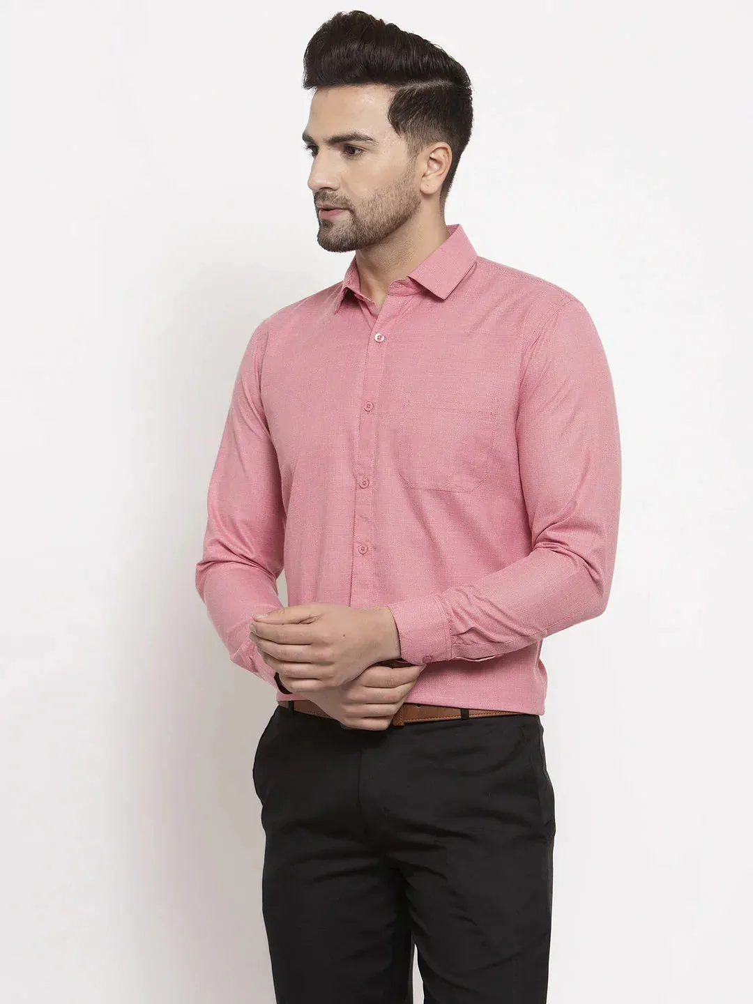 Red Men'S Cotton Geometric Formal Shirts