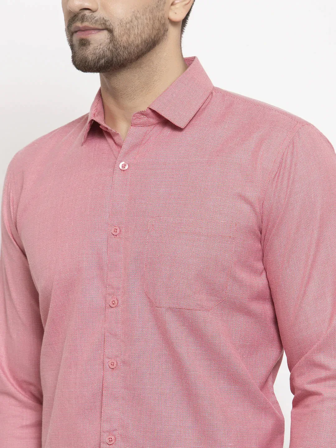 Red Men'S Cotton Geometric Formal Shirts