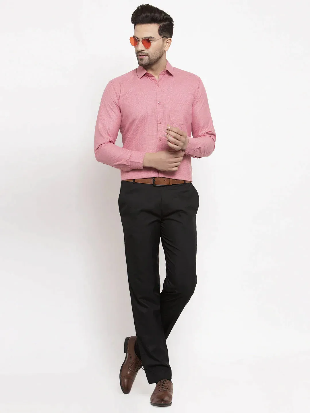 Red Men'S Cotton Geometric Formal Shirts