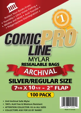 Resealable Silver/Regular Size Mylar Comic Bags - 100 Pack