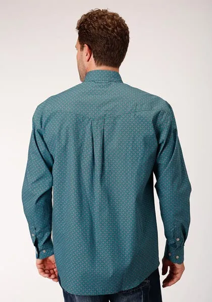 Roper Apparel Teal/Purple Geometric Print Button-Down Shirt for Men