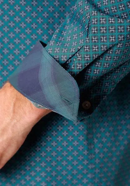 Roper Apparel Teal/Purple Geometric Print Button-Down Shirt for Men