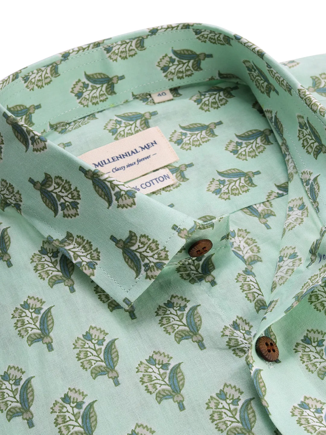 Sea Green Cotton Full Sleeves Shirts For Men-Mmf0247