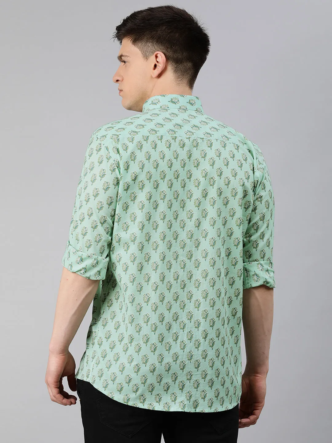 Sea Green Cotton Full Sleeves Shirts For Men-Mmf0247