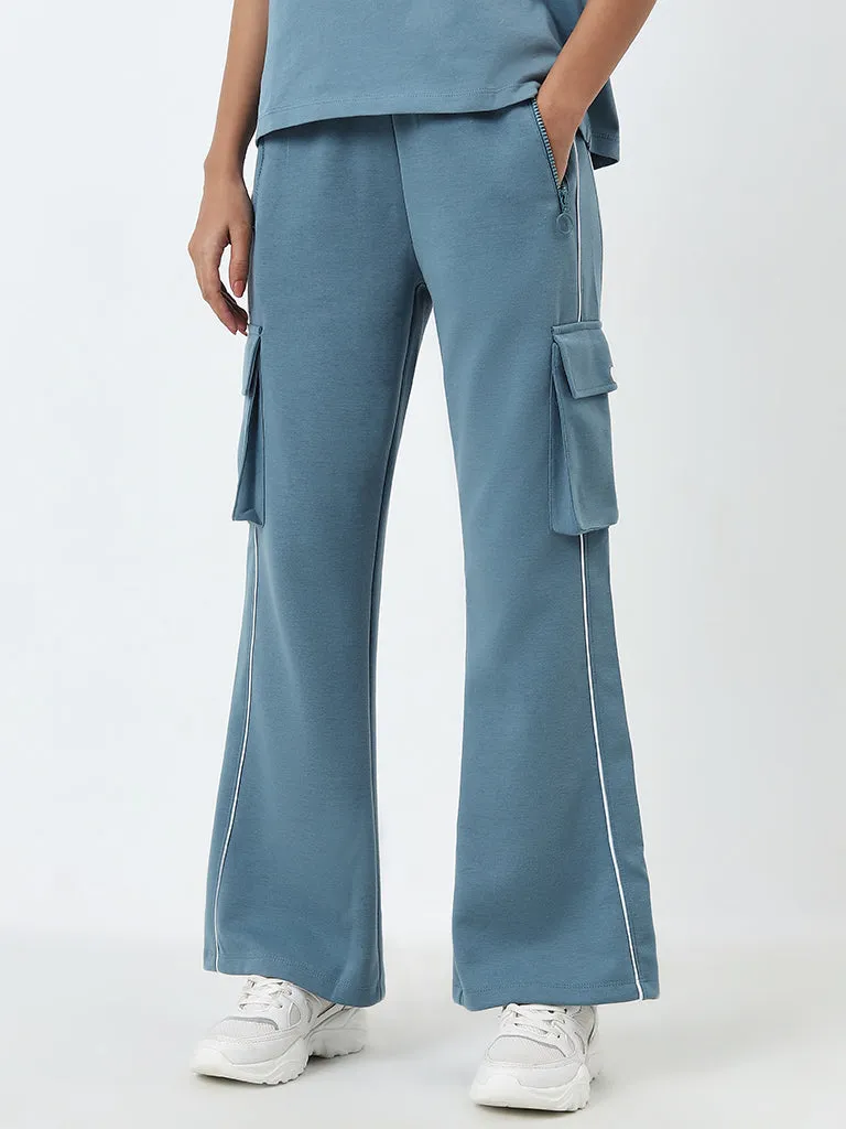 Studiofit Blue High-Rise Cotton Blend Track Pants