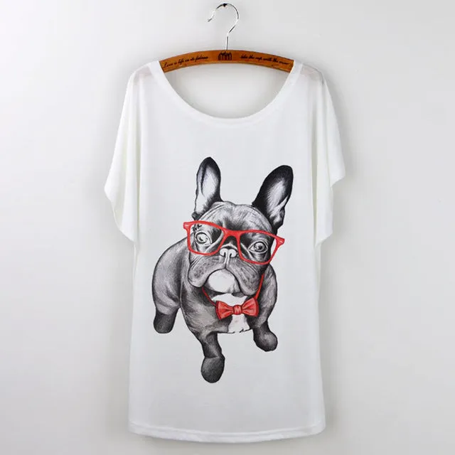 Summer Tops 2017 Funny Pug Print Women T-Shirt Female White Camisetas Tops Loose T Shirt French Bulldog Tee Shirt Femme Tshirt